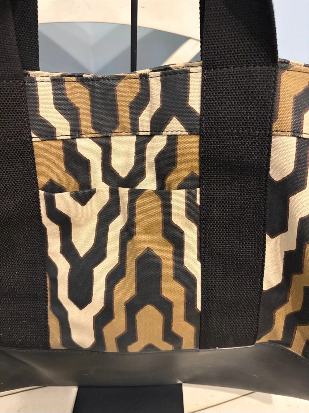 Tory Burch Ella Tote Canvas Bag in Black, Brown & Cream